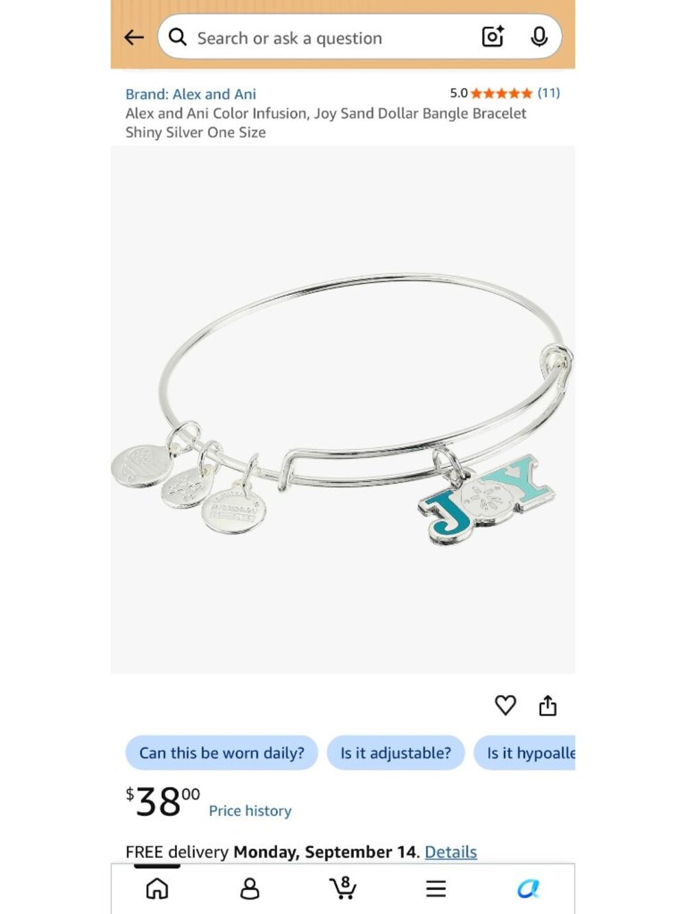 NWOT Alex & Ani Joy Sand Dollar Expandable Bangle Bracelet Silver Tone Beach - Picture 2 of 8